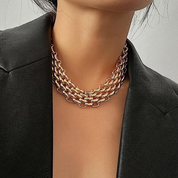 Exaggerated Gold Chain Link Necklace Clavicle Choker Lacteo - Picture 2 of 11